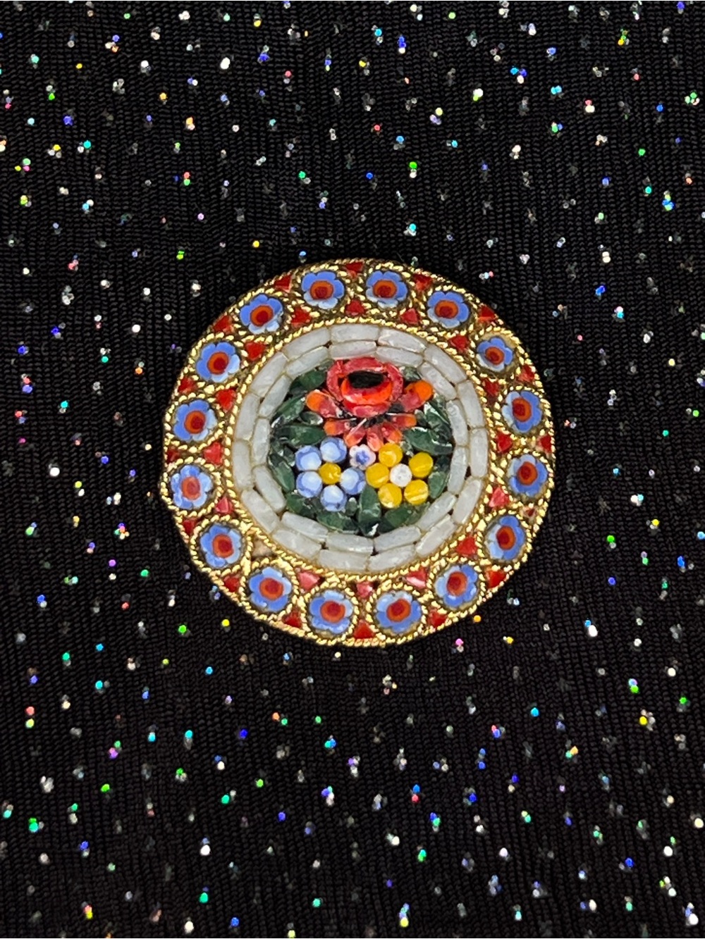 Vintage Micro Mosaic Floral Brooch Italy 1 1/4”